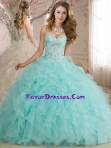 Best Selling Beaded and Ruffled Organza Quinceanera Gown in Apple Green