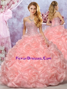 Best Selling Organza Pink Sweet 16 Dress with Beading and Bubbles