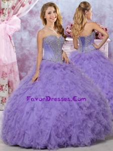 Classical Big Puffy Beaded and Ruffled Quinceanera Dress in Lavender