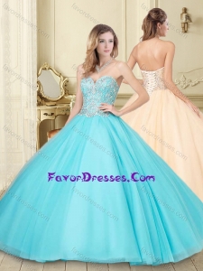 Romantic Beaded Tulle Lace Up Sweet 16 Dress in Aqua Blue