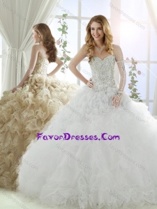 Sweet Really Skirts Sweep Train Beaded and Ruffled Quinceanera Dress in White