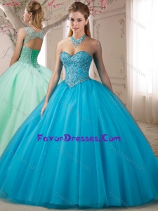 Beautiful Beaded Bodice Baby Blue Quinceanera Dress with Detachable Straps
