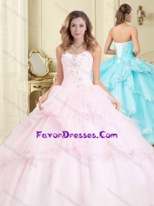 Beautiful Organza Baby Pink Quinceanera Dress with Appliques and Ruffles