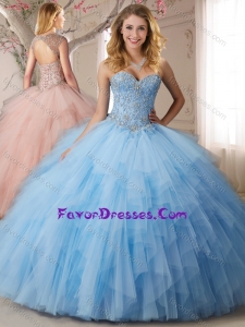 Elegant Applique and Ruffled Tulle Sweet 16 Dress in Light Blue