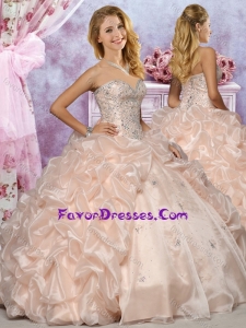 Fashionable Organza Champagne Quinceanera Dress with Beaded Bodice and Bubbles
