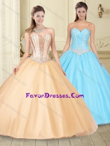 Fashionable Visible Boning Beaded Bodice Champagne Quinceanera Dress