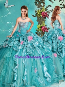 Luxurious Beaded and Handcrafted Flowers Quinceanera Dress with Brush Train