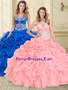 Luxurious Beaded and Ruffled Big Puffy Sweet 16 Dress in Watermelon Red