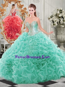 Popular Beaded and Ruffled Aqua Blue Sweet 16 Dress with Detachable Straps