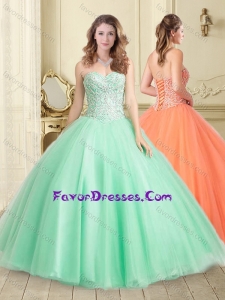 Pretty Really Puffy Apple Green Quinceanera Gown with Beaded Bodice