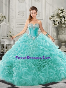 Pretty Really Puffy Aqua Blue Quinceanera Dress with Beading and Ruffles