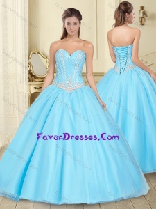 Pretty Visible Boning Aqua Blue Sweet 16 Dress with Beaded Bodice