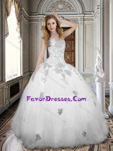 Simple White Sweetheart Tulle Quinceanera Dress with Appliques and Beading