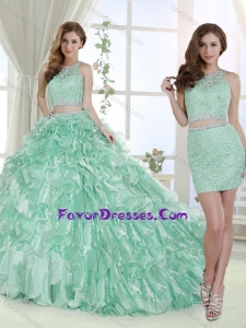 Cheap Beaded and Laced Bodice Apple Green Detachable Sweet 16 Dress in Organza
