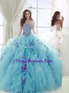 Exquisite Beaded and Ruffled Light Blue and Lavender Detachable Sweet 15 Dress