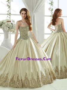 Exquisite Taffeta Beaded and Applique Champagne Quinceanera Dress with Detachable Skirt