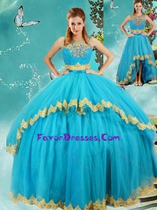 Fashionable Beaded and Applique Detachable Quinceanera Gown in Baby Blue