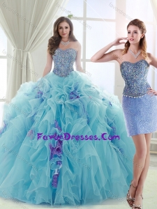 Latest Brush Train Detachable Quinceanera Dress in Light Blue and Lavender