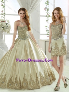 Latest Taffeta Beaded and Applique Champagne Sweet 16 Dress with Removable Skirt