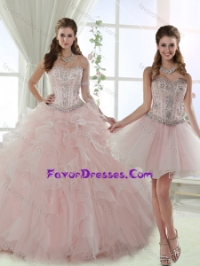 Modest Visible Boning Detachable Sweet 16 Gown with Beading and Ruffles