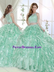 Most Popular Beaded and Laced Bodice Ruffled Detachable Quinceanera Dress in Apple Green