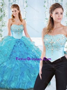 Popular Big Puffy Organza Detachable Sweet 16 Dress with Beading and Ruffles