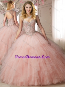 Cheap Puffy Skirt Baby Pink Quinceanera Dress with Appliques and Ruffles