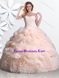 Elegant Big Puffy Rolling Flowers Peach Sweet 16 Dress with Ruffles