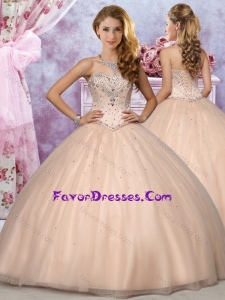 Exclusive Strapless Beaded Champagne Quinceanera Dress in Tulle