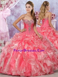 Latest Visible Boning Beaded and Applique Organza Quinceanera Gown in Two Tone