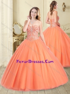 Lovely Beaded Bodice Puffy Skirt Quinceanera Dress in Orange