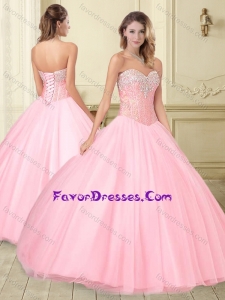 Visible Boning Beaded Sweetheart Quinceanera Dress in Baby Pink