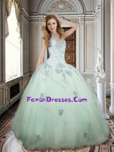 Lovely Really Puffy Applique and Beaded Apple Green Quinceanera Dress