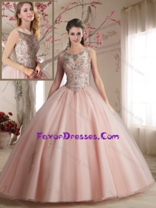 Lovely See Through Scoop Light Pink Quinceanera Dress with Beading