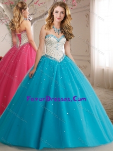 New Arrivals Princess Beaded Bodice Tulle Sweet 16 Dress in Teal