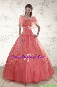 2015 Appliques Sweetheart Quinceanera Dresses in Watermelon