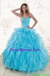 2015 Baby Blue Prefect Beading and Ruffles Quinceanera Dresses
