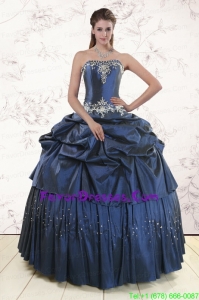 2015 Embroidery and Pick Ups Cheap Quinceanera Dress in Navy Blue
