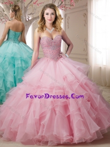 Cheap Really Puffy Beaded and Ruffled Baby Pink Quinceanera Dress