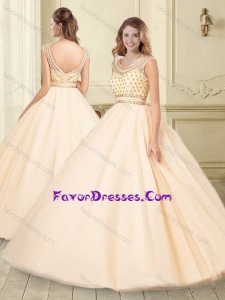 Classical Scoop Big Puffy Champagne Quinceanera Dress with Beading