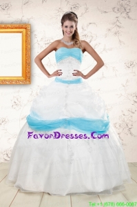 Elegant White and Baby Blue Ball Gown Quinceanera Dress for 2015