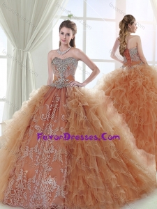 Gorgeous Applique and Ruffled Detachable Sweet 16 Gown in Champagne and Rust Red
