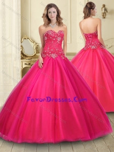 Hot Sale Sweetheart Coral Red Tulle Quinceanera Dress with Beading
