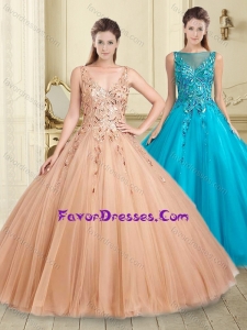 Latest Bateau Sequined Decorated Bodice Quinceanera Dress in Champagne