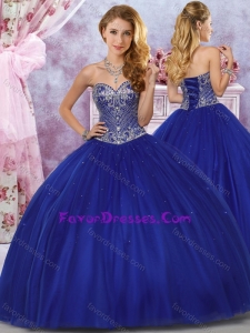 New Style Tulle Royal Blue Sweet Fifteen Gown with Beaded Bodice