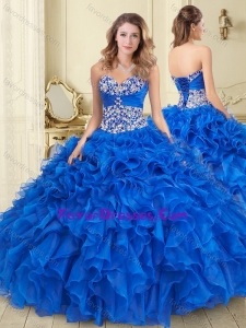 Popular Big Puffy Blue Quinceanera Dress with Beading and Ruffles