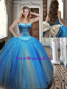 Romantic Big Puffy Rainbow Colored Quinceanera Dress with Beading and Bowknot