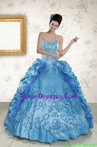 2015 Elegant Sweetheart Embroidery and Pick Up Quinceanera Dress in Blue