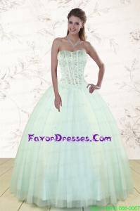 2015 Light Blue Quinceanera Dresses with Beading and Lace up