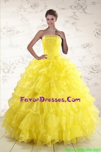 2015 New Style Yellow Quinceanera Dresses with Beading and Ruffles